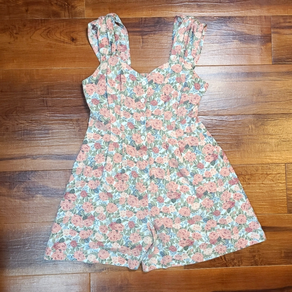 Vintage 90's Hana Ditsy Floral Muilt Color Button Up Shorts Romper Womens Medium